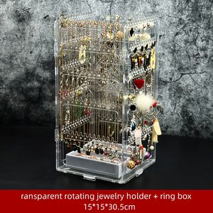 5 couches 360 degrés rotatif grande capacité commode support 360 rotatif Transparent noir boucles <span class=keywords><strong>d</strong></span>'oreilles collier support de rangement - Product Image 6