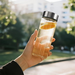 16온스 유리병 누수 방지 식기세척기 사용 가능 투명 유리 물병 스테인리스 스틸 뚜껑 재사용 가능한 주스 물병 - Product Image 1