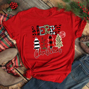 Produttore di abbigliamento donna buon natale camicetta a maniche corte moda alberi di Natale grafica girocollo camicetta top - Product Image 5