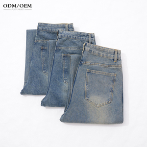 Jeans de Mezclilla para Hombre con Logotipo Personalizado, Estilo Lavado, Corte Recto, Pierna Ancha, Tallas Grandes, Jeans Holgados Personalizados para Hombre - Product Image 1
