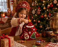 Sac cadeau en feutre en forme de sapin de Noël pour le marché russe, Noël orthodoxe, sac à bonbons et friandises en non-tissé pour le Nouvel An et les Matryoshkas