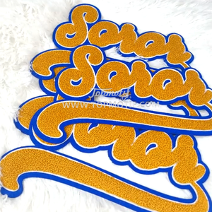 Customize Letters Sorority <strong>Gold</strong> Chenille Blue Outline Felt Embroidery Patches Iron On/Sew on for Jacket Garment Coat Hoodies - Product Image 2