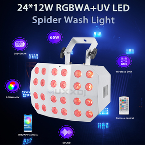 Muxxdj <span class=keywords><strong>24</strong></span>*12W rgbwa + UV pin Powered <span class=keywords><strong>DMX</strong></span> không dây uplights <span class=keywords><strong>LED</strong></span> Spider rửa đèn cho DJ Sân khấu âm nhạc sự kiện - Product Image 2