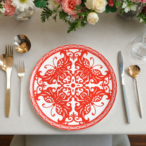 Service d'assiettes personnalisables en porcelaine fine à motif floral rouge, 4 pièces, compatibles lave-vaisselle, style chinois, pour mariage, restaurant, maison - Product Image 5