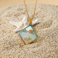 Collar de Resina y Acero Inoxidable Estilo Océano Romántico, Exquisito Colgante de Ola Marina, Regalo de Aniversario para Amantes de la Playa, Venta al Por Mayor