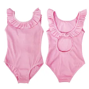 2022 Kid Swimwear Pink Children Girl Designer Ruffle One Piece Luxury Family Beachwear Custom Brand Kids Swimsuit