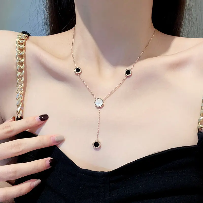 Shangjie OEM Kalung Kalung Rantai Panjang Korea, Kalung Cantik Lapis Emas Perhiasan Cangkang Baja Antikarat Kalung Mode