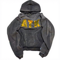 Sweat à capuche streetwear personnalisé pour homme, en molleton bouclette 400 g/m², style vintage, délavé à l'acide, avec lettres imprimées, coupe ample