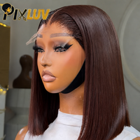 Perruque en cheveux humains vietnamiens, coupe courte bob, ombré brun, sans colle, double densité, avec fermeture frontale en dentelle, ultra-lisse, pour femmes noires