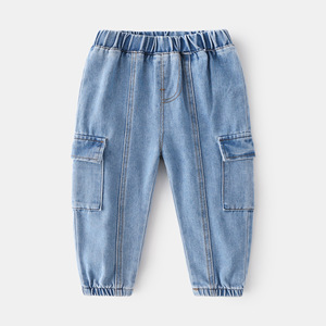Nouveau printemps garçons Style coréen à la mode mi-taille Denim <span class=keywords><strong>pantalon</strong></span> décontracté coton doux Style droit couleur unie pour les enfants - Product Image 5