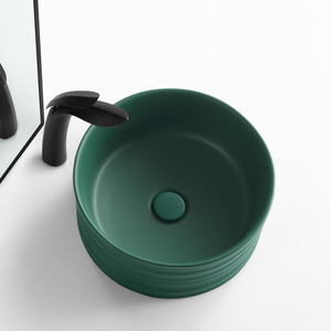 Nouveau design de lavabo en céramique vert mat à poser sur le comptoir, à bord fin, pour salle de bain - Product Image 3