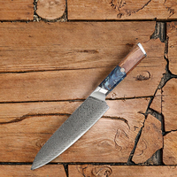 Couteau de chef Damas de 8 pouces, manche en bois de résine, acier au carbone japonais VG-10, ambidextre, passe au lave-vaisselle, couteau de cuisine