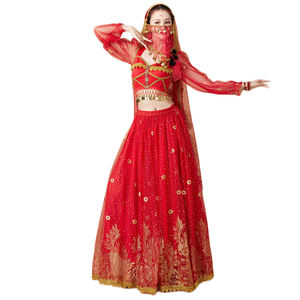 Offre Spéciale brillant doré motif Performance porter Halloween indien Cosplay Aladdin jasmin princesse danse du ventre Bollywood Costumes - Product Image 6