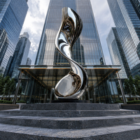 Sculpture moderne abstraite en acier inoxydable poli miroir, ornement paysager de jardin extérieur, statue d'art métallique décorative