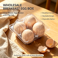 Boîte à œufs en plastique transparent à 4 compartiments, avec couvercle rabattable, jetable et empilable, pour l'emballage des œufs à l'hôtel, au café, à la maison ou pour le petit-déjeuner.