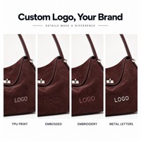 Sac à bandoulière en cuir suédé véritable, sac hobo, sac à main en cuir mat, sac de travail quotidien, logo personnalisé en relief, marque privée, vente en gros
