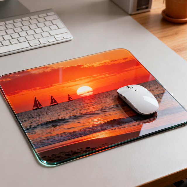 New Professional Custom Photovoltaic Tempered Glass Mouse Pad for Gaming E-sports Frosted Pattern Printed Waterproof