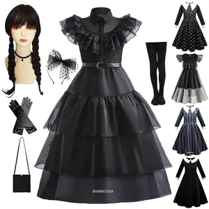 Black Gothic Cosplay Tv Movie Halloween Wednesday Addams Family Dress Costume Wednesday Addams Costume For Girl Adult