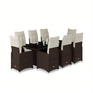 Conjunto de Bistro para Patio de Ratán Sintético Marrón con Cojines, 9 Piezas, Muebles de Jardín, Diseño Contemporáneo - Product Image 1