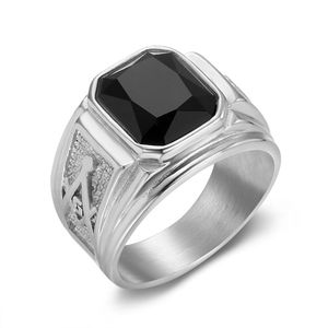 Tempusort Groothandel Vintage 18K verguld zwart glas vrijmetselarij AG roestvrijstalen ringen mode sieraden voor mannen cadeau's - Product Image 6