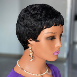 Pelucas Cortas Tipo Pixie Cut, Sin Encaje, Resistentes al Calor, Color Negro Natural, 4 Pulgadas, para Mujeres Negras, Venta al Por Mayor, Hechas a Máquina - Product Image 3