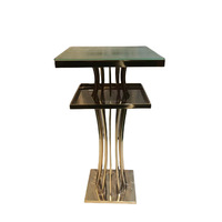 Table haute moderne en acier inoxydable doré avec plateau en verre, design durable pour les mariages, les fêtes et l'utilisation commerciale