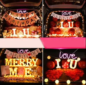 Boot Birthday Proposal Supplies Decoration Marry me letter printed banners and balloons with LED light heart ornaments garland