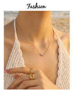 Collier Pendentif Classique en Acier Inoxydable Polyvalent Tendance avec Double Chaîne et Zircon Cubique – Idéal pour les Cadeaux Décontractés du Week-end pour Femmes - Product Image 6