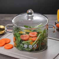 Casserole en verre transparente résistante à la chaleur en borosilicate de haute qualité, compatible avec les plaques à induction modernes, avec couvercle en verre, 1,35 L/1,5 L/1,9 L