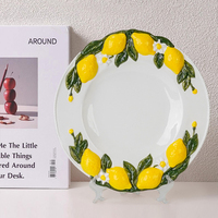 Assiette à dîner en céramique 3D gaufrée citron, plat en porcelaine à bordure fruitée style nordique pour la maison, l'hôtel et le restaurant
