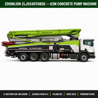 Camión Bomba de Concreto Diésel Zoomlion ZLJ5540THBSE Usado, Pluma de 63m, Productividad de 180m/h, Scania 8x4, Segunda Mano, China
