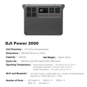 แบตเตอรี่สำรองพลังงานสำหรับตั้งแคมป์และรถยนต์ DJI Power 2000 รุ่นดั้งเดิม กำลังไฟ 2048 วัตต์ ความจุ 1 กิโลวัตต์ชั่วโมง - Product Image 3