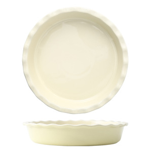Customizable 10-inch <b>ceramic</b> baking <b>pan</b> with a unique round, wavy edge design, suitable for home use, including cookies, cakes, - Product Image 2
