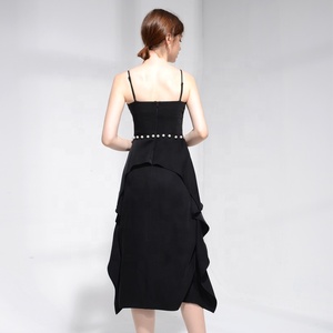 Moda europea y americana vestidos 2019 <span class=keywords><strong>mujer</strong></span> Chic de plisado sin mangas Irregular Vestido largo de las mujeres - Product Image 3