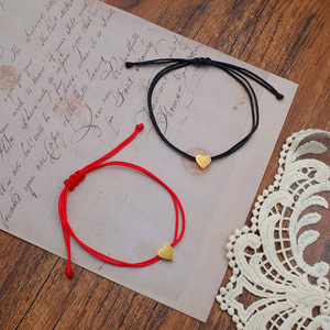 Heart Pendant <b>Chain</b> Bracelet Red And Black <b>Rope</b> Zinc Alloy Charm Jewelry Gift For Women - Product Image 3
