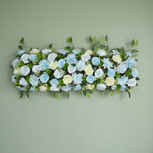 <b>Artificial</b> Flower Factory Silk Handmade Modern Serene Azure Ivory Meadow Channel Panel Cool Blue <b>Rose</b> Crisp <b>White</b> Bloom Row 90cm - Product Image 2