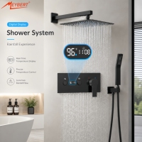 Sistema de Grifería para Ducha de Lluvia Termostática Digital LED de Alta Presión de 10 Pulgadas, en Latón Cromado, con Chorro Suave, para Hotel o Villa