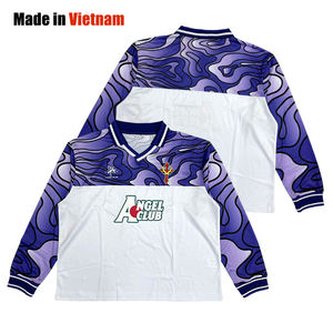 Custom <b>Long</b>-<b>Sleeve</b> Retro Soccer Jersey Sublimation <b>Mesh</b> Design Breathable Loose-Fit Patchwork Oversized Football Shirt - Product Image 1