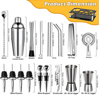 Ensemble de cocktails de 23 pièces en acier inoxydable de qualité supérieure, outils de bar en acier inoxydable, design minimaliste moderne, emballé pour le bar à domicile, cadeau de fête
