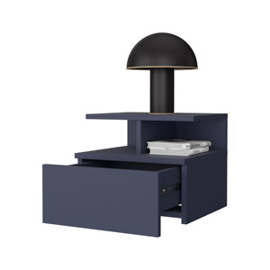 Table de chevet flottante Lee Ju, 1 tiroir, étagère ouverte, murale, Kronos Blue - Product Image 4