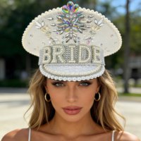 Chapeaux de festival et de mariage blancs à sequins et perles, style capitaine, pour mariée, avec strass, pour Burning Man, vente en gros, MOQ 3