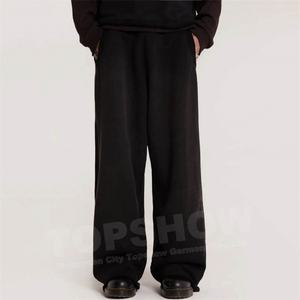 Pantalons de survêtement surdimensionnés et lourds personnalisés en usine OEM, couleur unie, ourlet brut, taille élastique, pantalons de survêtement décontractés, pantalons à jambes larges - Product Image 3