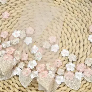 Cheap price 3d ribbon embroidery net fabric embroidery beads net fabric silk beaded stones embroidery fabric