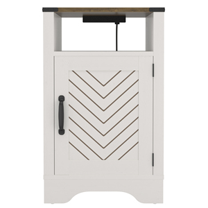 Farmhouse Nightstand Side <b>Table</b> White Wooden Rustic End <b>Table</b> <b>Tall</b> Bedside With Electrical Outlets Charging Station - Product Image 2