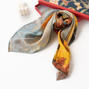 하이 퀄리티 100% 실크 새틴 스카프 2024 90*90 cm 여성용 유화 실크 스카프 - Product Image 2