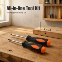 Kit d'outils ménagers 47 pièces avec perceuse sans fil, ensemble d'outils de réparation, tournevis, pinces, marteau, clé à molette, mallette rigide, bricolage, maison, OEM personnalisé