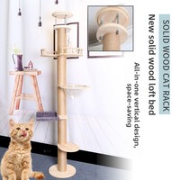 Colonne d'escalade verticale pour chat en bois massif (Tong Tian Zhu) avec étagère d'observation et jouet intégré pour chat