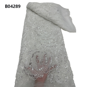 Chocoo Chất lượng cao Trắng Wedding Dress ren vải với hạt phi vải tuyn thêu đính cườm Ren Vải cho cô dâu - Product Image 1