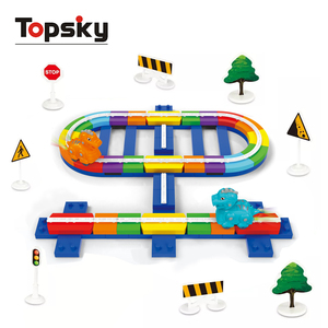 Dessin animé bricolage assembler dinosaure blocs de construction éducatif course piste Rail voiture ensemble lumière en plastique piste fente jouets - Product Image 1