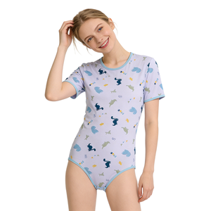 Mono de Dinosaurio Estampado para Adultos, 95% Algodón, 5% Elastano, con Mangas Cortas y Broches en la Entrepierna para Mujer - Product Image 1